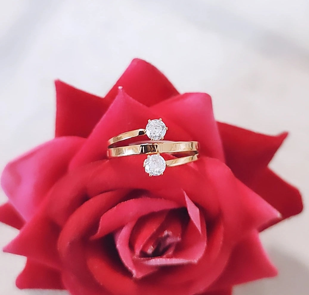 Bague en acier inoxydable double lignes et 2 cristaux