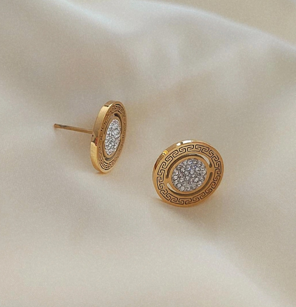 Boucles d'oreilles en acier inoxydable motif et strass